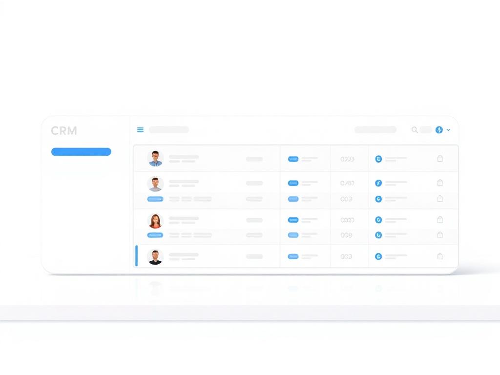 Stylized CRM contact list interface with avatars and tags